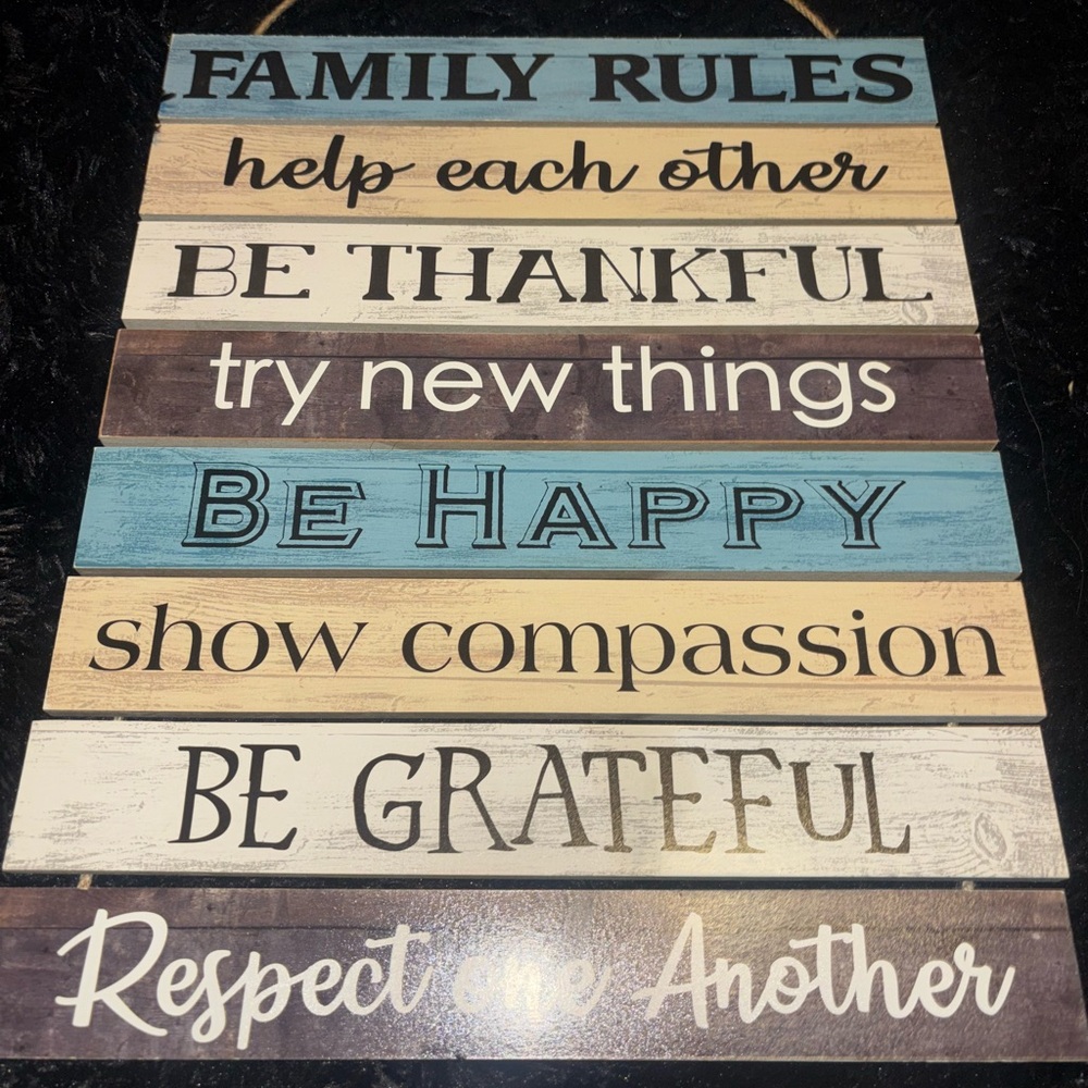 Multicolor Wooden Hanging “Family Rules” Wall Sign/home decor